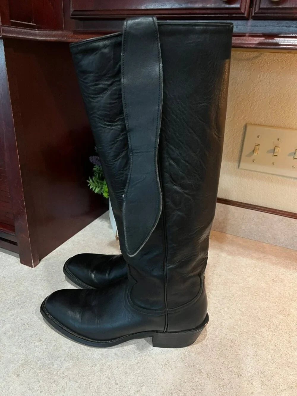 Tony Lama Dominion Old West Shooter Boots Men’s 8D Black Leather 17” Stovepipe